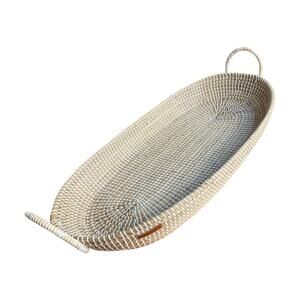Ken & Co Woven Rattan Oval Tray Basket Handles Boho Farmhouse Decor